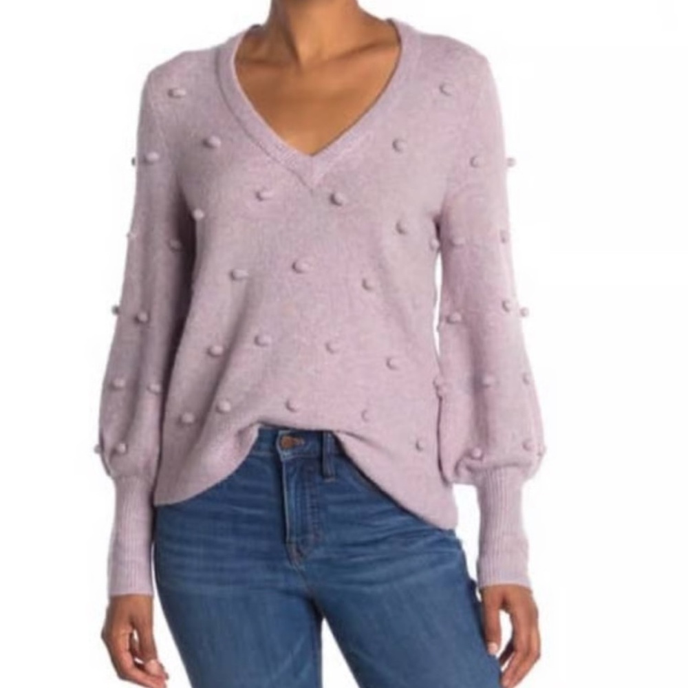 Madewell Size M Bobble DashWood Light Purple V-Neck Sweater in Coziest Yarn.
